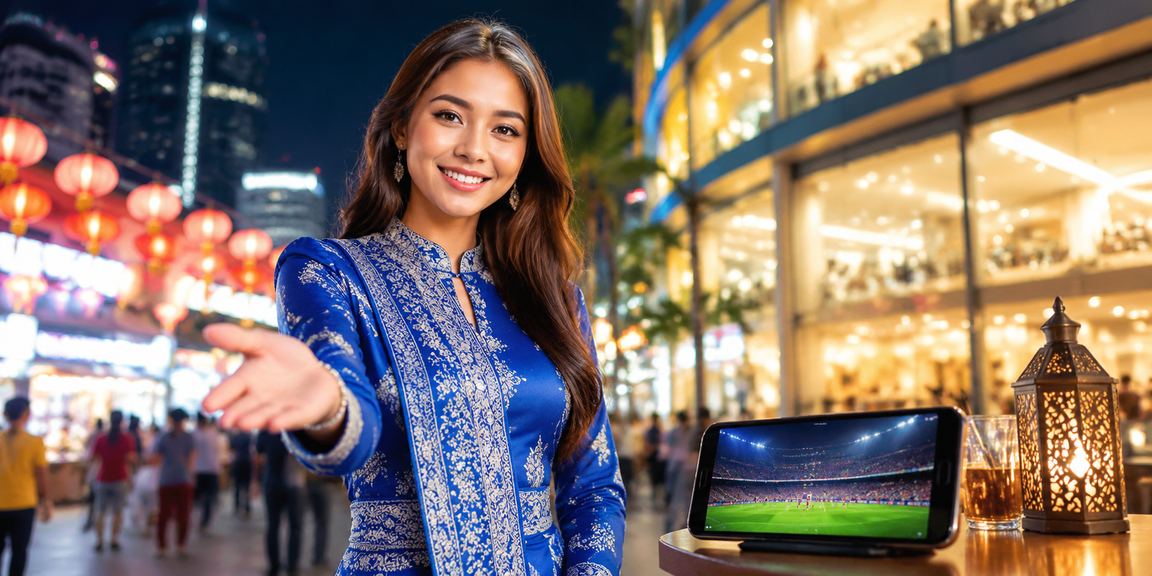 Pengguna bermain loteri dan kasino mudah alih dengan baju kurung tradisional di Kuala Lumpur